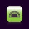 Black line Garage icon isolated on black background. Green square button. Vector