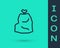 Black line Garbage bag icon isolated on green background. Vector