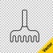 Black line Garden rake icon isolated on transparent background. Tool for horticulture, agriculture, farming. Ground