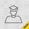 Black line Graduate and graduation cap icon isolated on transparent background. Vector
