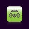 Black line Headphones for meditation icon isolated on black background. Green square button. Vector