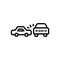 Black line icon for Accidents, car and crash