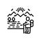 Black line icon for Adventure, sun rise and mountain