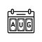 Black line icon for August, month and plan