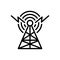 Black line icon for Broadcast, radar and antenna