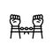 Black line icon for Captured, handcuff and slavery