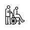 Black line icon for Caregivers, caretaker and wheelchair