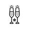 Black line icon for Champagne Glasses, toast and drunk