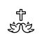 Black line icon for Christianity, dove and holy