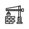 Black line icon for Construct, crane and brick
