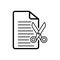 Black line icon for Cut document, application and file