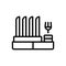 Black line icon for Dish Rack, cleaner and hanging