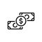 Black line icon for Dollar, legal tender and currency