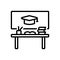 Black line icon for Educational, desk and book