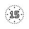 Black line icon for Fifteen, number and years