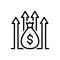 Black line icon for Funds Raising, increase and profit