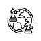 Black line icon for Geopolitics, chess and globe