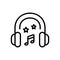 Black line icon for Head Phones, earphone and concert