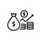 Black line icon for Inflation, money bag and growth