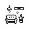 Black line icon for Interior, pot and plant