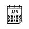 Black line icon for Jan, january and calender