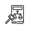 Black line icon for Legitimate, hammer and document