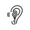 Black line icon for Listen, hear and ear