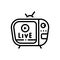 Black line icon for Live, cast and transmission