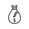 Black line icon for Losses, money and financial