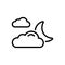 Black line icon for Mainly, moon and cloud