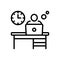Black line icon for Man Hour, office and laptop