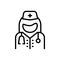 Black line icon for Medical Assistance, Woman Doctor and physician