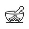 Black line icon for Medical Herbs, mortar and pestle