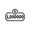 Black line icon for Million, cheque and fortune