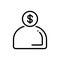 Black line icon for Money oriented, wealth and man