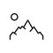 Black line icon for Mountain, mountainview and sun