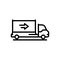 Black line icon for Moved, truck and export