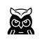 Black line icon for Owl, wisdom and face