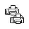 Black line icon for Printers, printout and paper