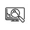 Black line icon for Research, investigation and checkout
