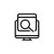 Black line icon for Seo, magnifier and search