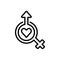 Black line icon for Sexology, gynecology and heterosexual