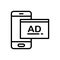 Black line icon for Sponsored Ads, mobile and advertisement