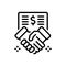 Black line icon for Sponsorship, handshake and backing