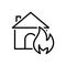 Black line icon for Suddenly, abruptly and house