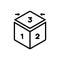 Black line icon for Third, dice and number