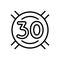 Black line icon for Thirty, number and education