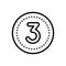 Black line icon for Three, digit and mathematical