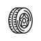 Black line icon for Tire, wheel and rubber