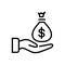 Black line icon for Wages, money and currency